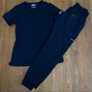 Black Cherokee Scrub Top & Jogger Style Bottoms